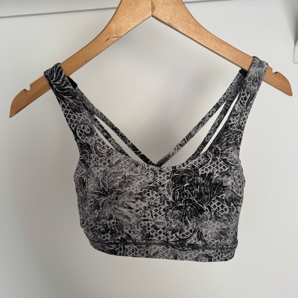 Lululemon athletica Women's Black and Gray Floral Lace Print Sports Bra 8